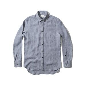 Taylor Stitch Button Down Shirt The Jack Navy Gingham Linen Blend Blue 38 Small